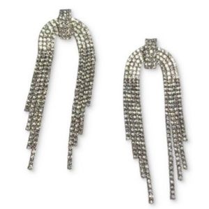 Silver-Tone Rhinestone Chain Rainbow Fringe Statement Earrings Pierced Ears